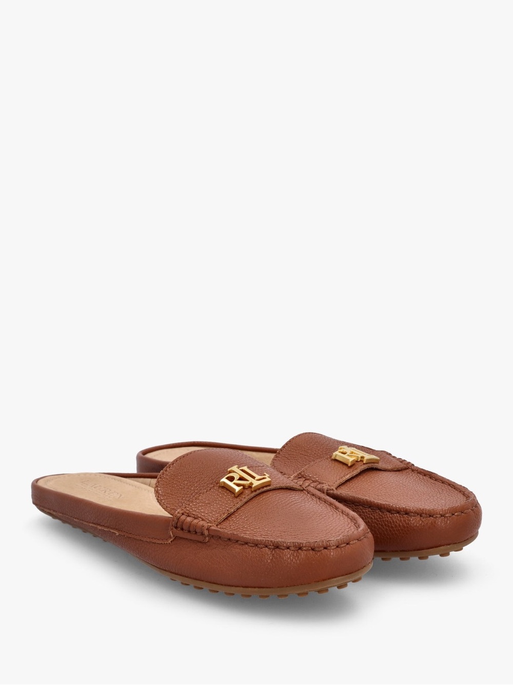 Lauren Ralph Lauren Barnsbury Backless Mules 9.5 Lauren Tan Pebbled Leather